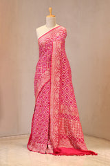 Pink Banarasi Silk Saree with Bandhani & Zari Jaal