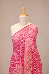Pink Banarasi Silk Saree with Bandhani & Zari Jaal