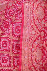 Pink Banarasi Silk Saree with Bandhani & Zari Jaal