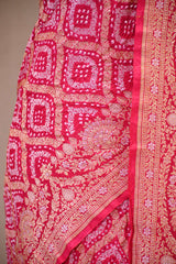 Pink Banarasi Silk Saree with Bandhani & Zari Jaal