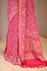 Pink Banarasi Silk Saree with Bandhani & Zari Jaal