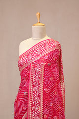 Red Kutch Bandhej Banarasi Silk Saree with Gharchola & Traditional Jaal