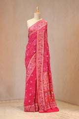 Red Kutch Bandhej Banarasi Silk Saree with Gharchola & Traditional Jaal