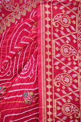 Red Kutch Bandhej Banarasi Silk Saree with Gharchola & Traditional Jaal