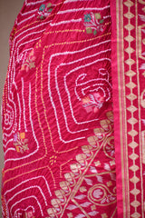 Red Kutch Bandhej Banarasi Silk Saree with Gharchola & Traditional Jaal
