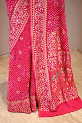 Red Kutch Bandhej Banarasi Silk Saree with Gharchola & Traditional Jaal