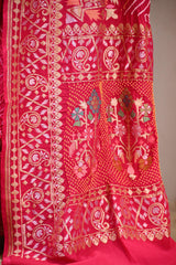 Red Kutch Bandhej Banarasi Silk Saree with Gharchola & Traditional Jaal