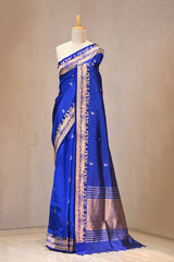 Royal Blue Banarasi Silk Saree with Gold Zari Deer Butis