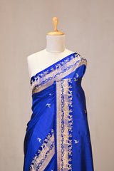 Royal Blue Banarasi Silk Saree with Gold Zari Deer Butis