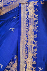 Royal Blue Banarasi Silk Saree with Gold Zari Deer Butis