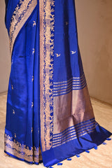 Royal Blue Banarasi Silk Saree with Gold Zari Deer Butis