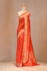 Orange Banarasi Silk Saree with Gold Zari Deer Butis