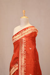Orange Banarasi Silk Saree with Gold Zari Deer Butis