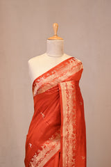 Orange Banarasi Silk Saree with Gold Zari Deer Butis