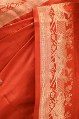 Orange Banarasi Silk Saree with Gold Zari Deer Butis