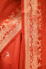 Orange Banarasi Silk Saree with Gold Zari Deer Butis