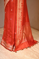 Orange Banarasi Silk Saree with Gold Zari Deer Butis