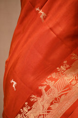 Orange Banarasi Silk Saree with Gold Zari Deer Butis