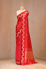 Red Banarasi Silk Saree with Gold Zari Leaf Butis