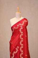 Red Banarasi Silk Saree with Gold Zari Leaf Butis