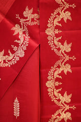 Red Banarasi Silk Saree with Gold Zari Leaf Butis