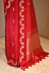 Red Banarasi Silk Saree with Gold Zari Leaf Butis