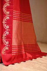 Red Banarasi Silk Saree with Gold Zari Leaf Butis