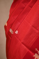 Red Banarasi Silk Saree with Gold Zari Leaf Butis