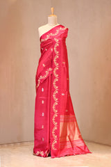 Pink Banarasi Silk Saree with Gold Zari Leaf Butis