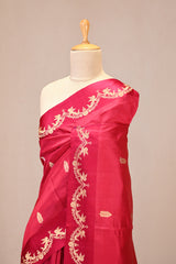 Pink Banarasi Silk Saree with Gold Zari Leaf Butis