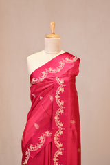 Pink Banarasi Silk Saree with Gold Zari Leaf Butis