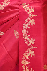Pink Banarasi Silk Saree with Gold Zari Leaf Butis