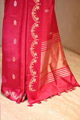 Pink Banarasi Silk Saree with Gold Zari Leaf Butis