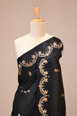 Black Banarasi Silk Saree with Gold Zari Leaf Butis