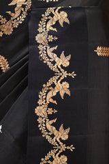Black Banarasi Silk Saree with Gold Zari Leaf Butis