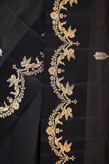 Black Banarasi Silk Saree with Gold Zari Leaf Butis