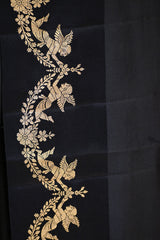 Black Banarasi Silk Saree with Gold Zari Leaf Butis