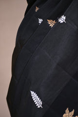 Black Banarasi Silk Saree with Gold Zari Leaf Butis