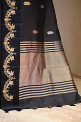 Black Banarasi Silk Saree with Gold Zari Leaf Butis