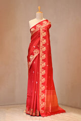 Deep Red Banarasi Silk Saree with Zari Pakshi Butis