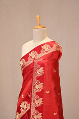 Deep Red Banarasi Silk Saree with Zari Pakshi Butis