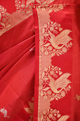 Deep Red Banarasi Silk Saree with Zari Pakshi Butis