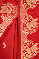 Deep Red Banarasi Silk Saree with Zari Pakshi Butis