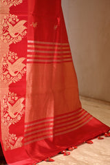 Deep Red Banarasi Silk Saree with Zari Pakshi Butis