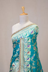Teal Blue Banarasi Silk Saree with Zari Floral Meenakari