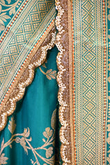 Teal Blue Banarasi Silk Saree with Zari Floral Meenakari