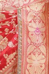 Red Katan Silk Saree with Kadhwa Zari Jaal & Meenakari