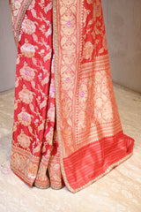 Red Katan Silk Saree with Kadhwa Zari Jaal & Meenakari