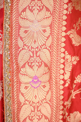 Red Katan Silk Saree with Kadhwa Zari Jaal & Meenakari