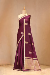 Wine Mashru Banarasi Silk Saree with Zari Floral Sprigs
